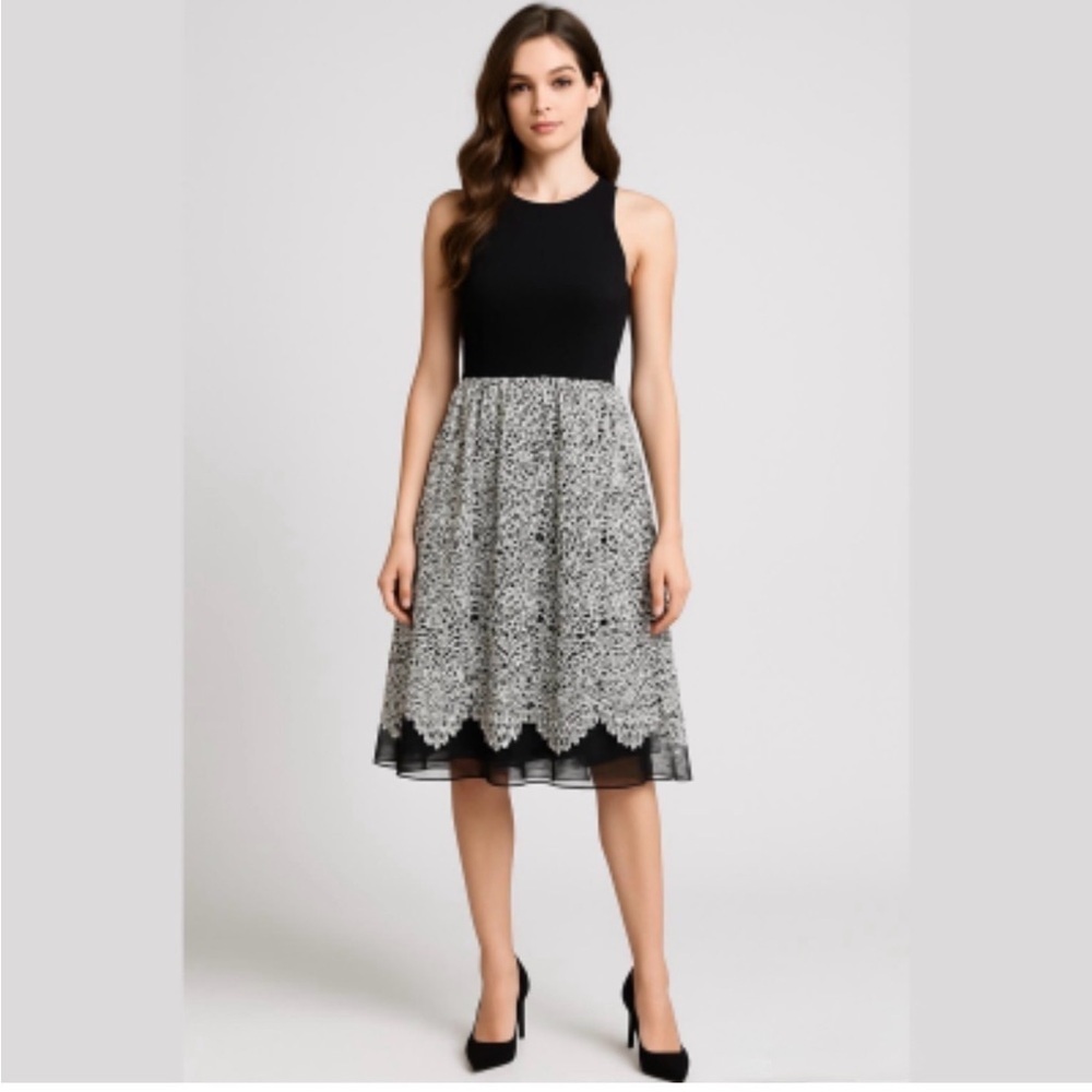 Taylor Black White Halter Neck Organza Scuba Dress Size 10